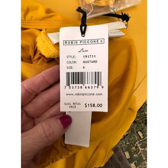 Robin Piccone Mustard Yellow Strapless Bandeau One Piece Swimsuit Size 6 NWT - Picture 4 of 6